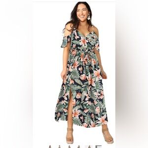 Woman’s 1XL tropical floral print maxi dress